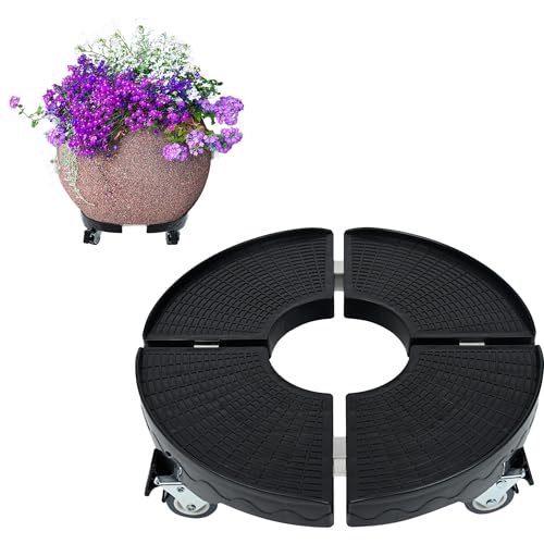 Froadp Pflanzenroller Rond mit 360° Drehbare Räder & rutschfest PP Panel Blumentopf Untersetzer Rollbrett Einstellbare Größe 39-52cm Tragbare Möbelroller für Garten Tragkraft bis 300KG (Schwarz) von Froadp