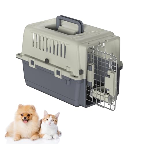 Froadp Transportbox für Haustiere Hund Katze Hundebox aus PP Kunststoff 49.5×33.5×36cm Katzentransportbox Hundetransportbox mit Urinabstandshalter & Hängende Fressnäpfe Katzenbox von Froadp