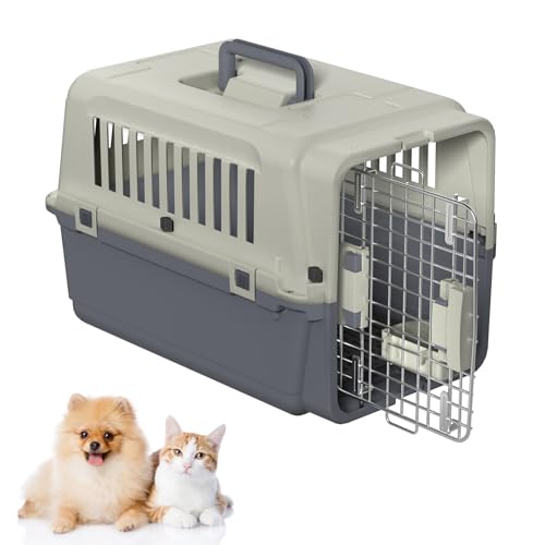 Froadp Transportbox für Haustiere Hund Katze Hundebox aus PP Kunststoff 60×39.5×44cm Katzentransportbox Hundetransportbox mit Urinabstandshalter & Hängende Fressnäpfe Katzenbox von Froadp