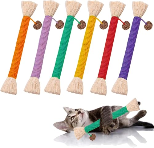 Frogetu Katze Seil Spielzeug,Katzenbeißseil,Katze Kauen Seil mit Silvervine Obst,Katzensticks,Katzen Kausticks,Interaktive Catnip Spielzeug,Katze Baumwollseil Zähne Reinigung (6 Stück) von Frogetu