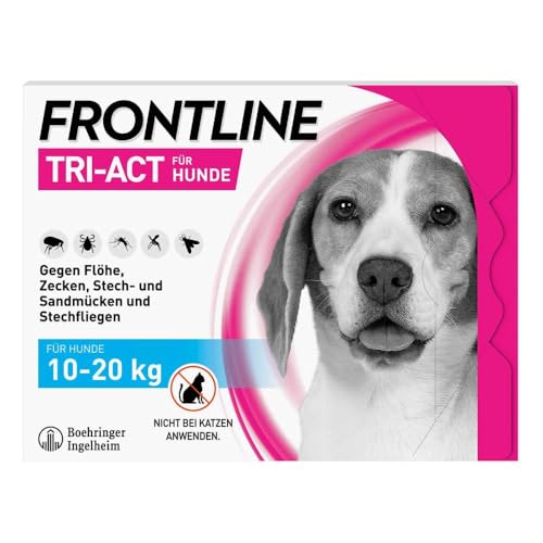 FRONTLINE TRI-ACT Hund M gegen Zecken, Flöhe & Mücken (10 bis 20 kg) - 3X Pipetten für bis zu 3 Monate Schutz - wasserfest - perfekt auf Reisen von FRONTLINE