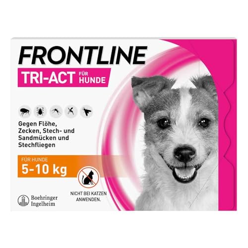 FRONTLINE TRI-ACT Hund S gegen Zecken, Flöhe & Mücken (kleine Hunde 5 bis 10 kg) - 3X Pipetten für bis zu 3 Monate Schutz - wasserfest - perfekt auf Reisen von FRONTLINE