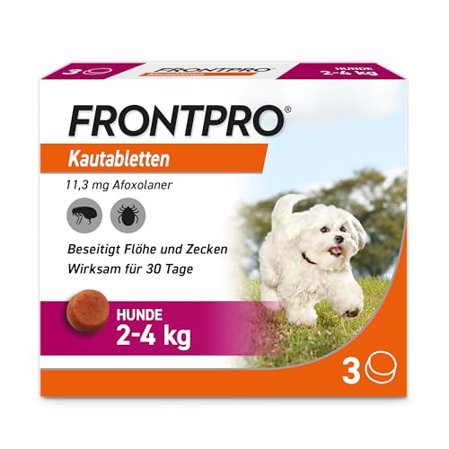 FRONTPRO Hund S - Kautablette gegen Zecken & Flöhe (kleine Hunde 2 bis 4 kg) - 3X Kautabletten für 3 Monate Schutz von FRONTLINE