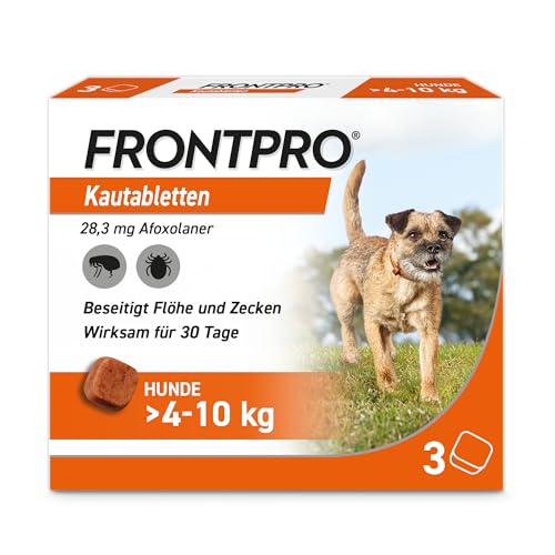 FRONTPRO Hund M - Kautablette gegen Zecken & Flöhe (Hunde 4 bis 10 kg) - 3X Kautabletten für 3 Monate Schutz von FRONTLINE