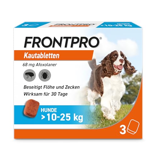 FRONTPRO Hund L - Kautablette gegen Zecken & Flöhe (Hunde 10 bis 25 kg) - 3X Kautabletten für 3 Monate Schutz von FRONTLINE