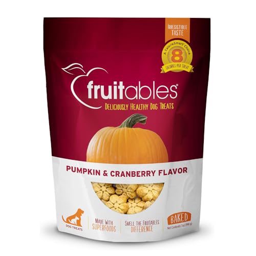 Fruitables Kalorienarme, gesunde gebackene Kürbis-Leckerlis für Hunde, frei von Weizen, Mais und Soja - Kürbis & Cranberry 198g von Fruitables