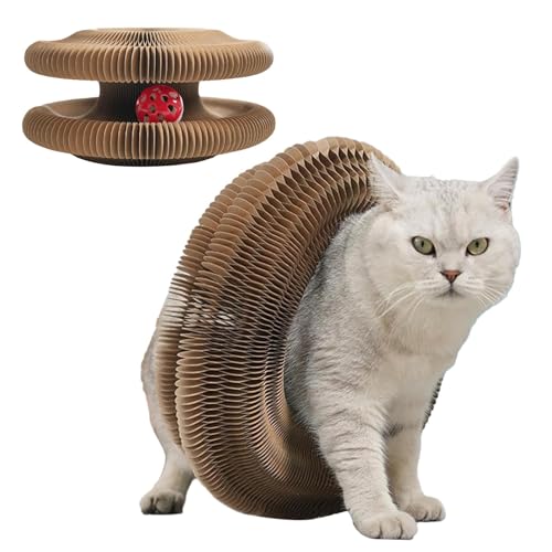 Cat Scratching Board, Round Cat Scratcher, Interactive Cat Toys, Circular Cat Cardboard, Foldable Cat Toy, Accordion Cat Scratcher, Cat Toy with Bell for Cat Play Exercise von Fruusv