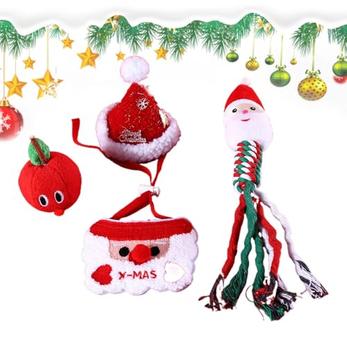 Christmas Dog Toys, Puppy Chew Toys with Rope Toys, Santa Squeaky Plush Toys, Interactive Teething Toys for Home, Pet Room, Pet Shop, Festive Durable Toys for Small to Medium Dogs von Fruusv