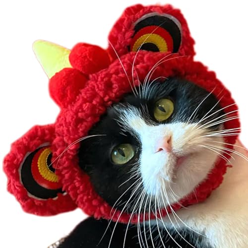 Dance Lion Pet Costume | Chinese Spring Festival Lion Headgear for Cats and Dogs | Soft and Fun Dress-Up Hat for Pets, Ideal for Holiday Celebrations Chinese Festival Lion Costume for Pets von Fruusv