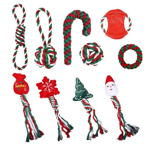 Fruusv Dog Chew Rope | Set of 10 Christmas Knotted Rope Toys | Santa Claus Dog Chew Tug Toy, Durable Snowflakes Teething Rope Toys, Fun Interactive Set for Small and Medium Breeds for Healthy Teeth von Fruusv