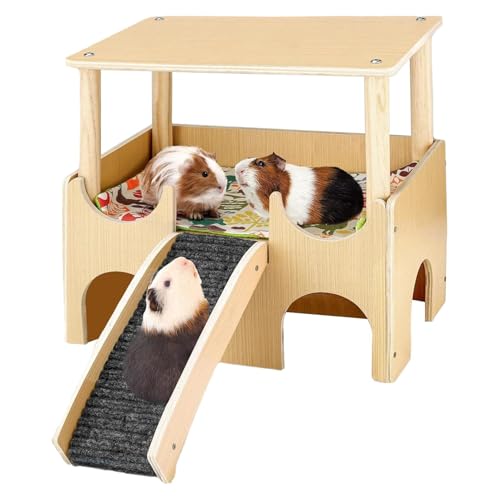 Habitat Playground, Wooden Hamster House, Double-Layer Natural Chinchilla Toy, Small Animal Shelter, Chinchilla Cage for Ladder, Rabbits, Ferrets, Gerbils, and Mice, (1 Set, Pink) von Fruusv