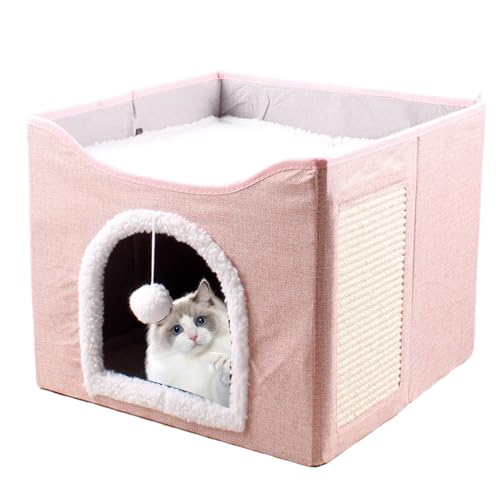 Large Cat Cave, Foldable Kitten House Bed, Cozy Sleeping Tent, Cube Condo with Plush Ball & Scratch Pad, Soft & Spacious Pet Shelter for Kittens, Puppies, Small Animals von Fruusv