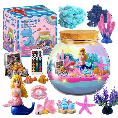 Mermaid Terrarium Kit, LED Night Light, Terrarium for Kids, Sea Creatures Aquarium, Educational Arts Crafts, Remote-Controlled Night Light, Mermaid Craft Kit, Aquarium for Girls von Fruusv