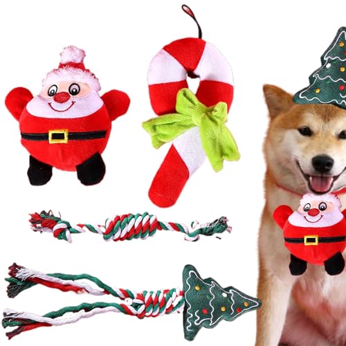 Puppy Christmas Chew Toys | Santa Squeaky Plush Rope Toys | Festive Interactive Teething Toys for Dogs | Perfect Holiday Pet Toys for Home or Pet Store Decorations von Fruusv