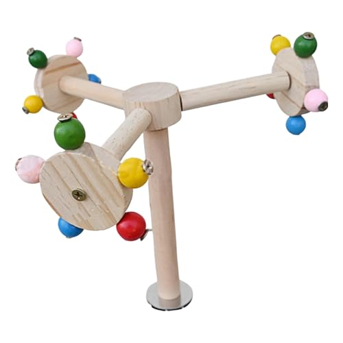 Stand Perch Toy Balls, Windmill Perch Spinner, Parrots Chew Toys, Encourages Natural Chewing Behavior, About 21x18x18cm Wood Metal, Puzzle Bird Toy for Animal Cage von Fruusv