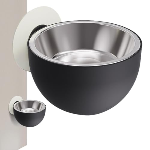 Wall Magnetic Dog Bowl, Stainless Steel Anti-Spill Pet Bowl, Elevated Fixed-Mounted Cat Eating Tray, Dishwasher Safe for Food & Water, PP, Black & White, 14.3cm von Fruusv