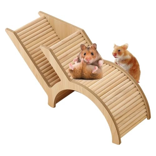 Wooden Hamster Hideouts, Small Animal Playground with Burrow Tunnel and Ladder, Natural Wood Playpen for Hamsters, Gerbils & Hedgehogs Comfortable Tunnels,12.44x4.13x5.71 Inches von Fruusv