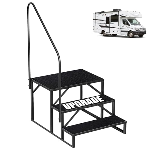 3 Stufen Trittstufe mit Griff, RV Trittleiter|Poolleitern|Stufen im Freien Haustiertreppe, Standtreppe Hocker Kinder aus Stahl Max 300kg, Haushaltsleiter für Spa/Hof/Mobile Home (3 Stufen) von Fruyyzl