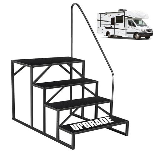 4 Stufen Trittstufe mit Griff, RV Trittleiter|Poolleitern|Stufen im Freien Haustiertreppe, Standtreppe Hocker Kinder aus Stahl Max 300kg, Haushaltsleiter für Spa/Hof/Mobile Home (4 Stufen) von Fruyyzl