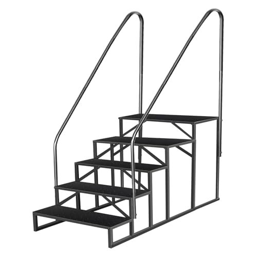 5 Stufen Trittstufe mit 2 Griff, RV Trittleiter|Poolleitern|Stufen im Freien Haustiertreppe, Standtreppe Hocker Kinder aus Stahl Max 300kg, Haushaltsleiter für Spa/Hof/Mobile Home (5 Stufen) von Fruyyzl