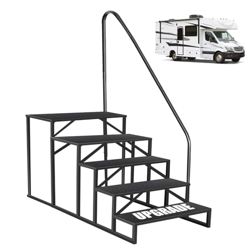 5 Stufen Trittstufe mit Griff, RV Trittleiter|Poolleitern|Stufen im Freien Haustiertreppe, Standtreppe Hocker Kinder aus Stahl Max 300kg, Haushaltsleiter für Spa/Hof/Mobile Home (5 Stufen) von Fruyyzl