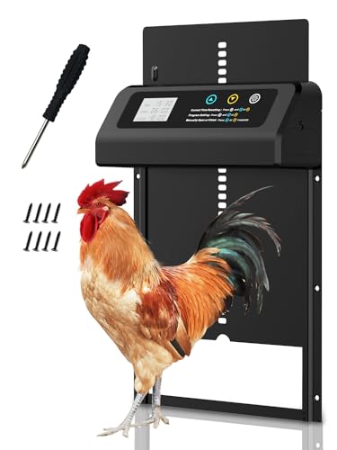 Automatic Chicken Coop Door, Battery-Powered Aluminum Automatic Chicken Door with Anti-Pinch Feature, Timer and LCD Display (Not Include 3*AA Battery) (Black) von Fryvokca