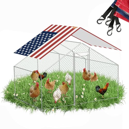 BUAEL 1 Pcs Outdoor Metal Chicken Coop Cover with Sun Resistance Fence Chicken Cages Cover for Outdoor Large Walk in Chicken Run Pen, 10.5 x 5 ft (American Flag（red）) von Fryvokca