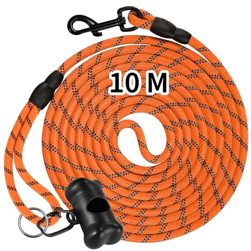 Fsvaer Schleppleine,Hundeleine mit Spender 5m 10m,Trainingsleine mit Handschlaufe und Karabinerhaken,Laufleine für Welpen Kleine Mittlere Große Hunde(Orange 10m) von Fsvaer