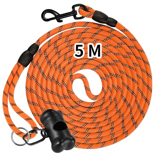 Fsvaer Schleppleine,Hundeleine mit Spender 5m 10m,Trainingsleine mit Handschlaufe und Karabinerhaken,Laufleine für Welpen Kleine Mittlere Große Hunde(Orange 5m) von Fsvaer