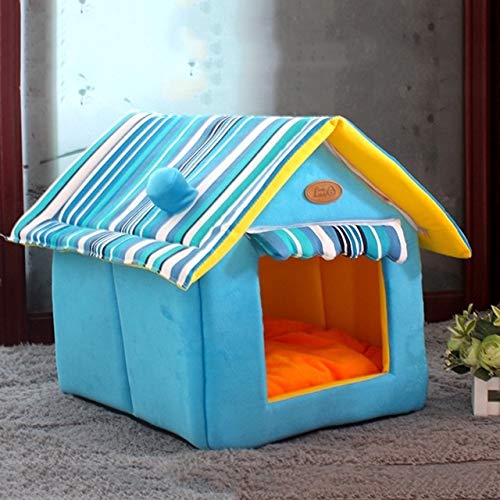 Haustier Faltbare Kaninchen, Katze, Hund Welpen Welpen weichen Nest Haus Bett Zwinger Kissen Korb mit warmem Plüschkissen kleines Haustier mit Kissen (Color : Sky Blue) von FuQingShiLongShanYuHuaShiPinDian