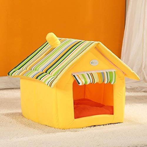 Haustier Faltbare Kaninchen, Katze, Hund Welpen Welpen weichen Nest Haus Bett Zwinger Kissen Korb mit warmem Plüschkissen kleines Haustier mit Kissen (Color : Yellow) von FuQingShiLongShanYuHuaShiPinDian