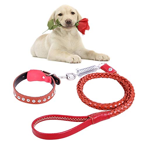 Haustier Hund Zugseil PU-Leder Rind Zugkraftgurt Hundehalsband Teleskophundeseil Geeignet for mittlere und große Hunde Golden Retriever (Color : Brown) von FuQingShiLongShanYuHuaShiPinDian