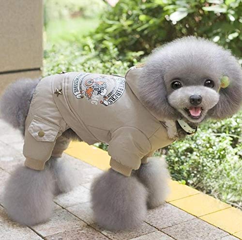 Haustier Hund mit Kapuze Overall Haustier-Kleidung warmen netten Mantel Mantel Pullover Cotton Soft Dog Sweatshirt Cat Strickjacke-Mantel-Kleidung, Größe: S (Color : Khaki) von FuQingShiLongShanYuHuaShiPinDian