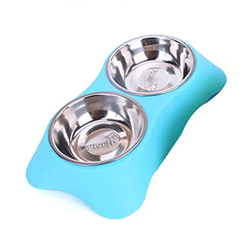 Haustier Pet Basin Dual-Use-Pet Hundenapf Edelstahl Anti-Rutsch-Dual-Use-Hund Bowl Cat Food Bowl Doppel Bowl (Color : Blue) von FuQingShiLongShanYuHuaShiPinDian