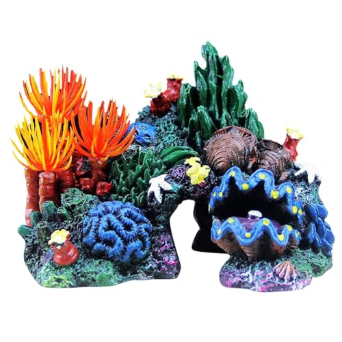 Fubdnefvo 1 Stück Aquarium-Harz, Korallenpflanze, Dekor, Muschel, Riff, Höhle, Ornament, Aquarium-Dekor von Fubdnefvo