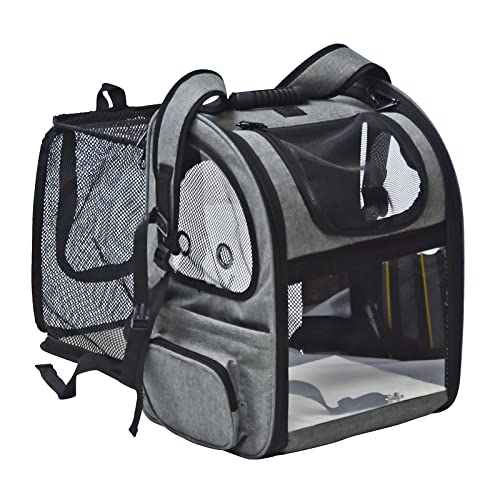 Fudajo Ausziehbarer Haustier Rucksack 27x35,5x41,5 cm bis 6kg, Hunderucksack, Katzenrucksack mit Netz und Fenstern, Schwarz und Grau von Fudajo