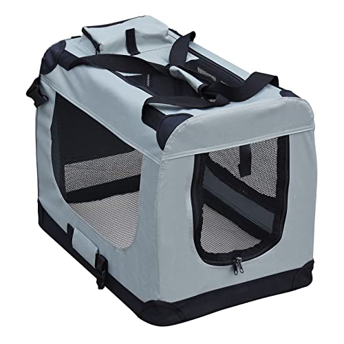 Fudajo Faltbare Transportbox für Hunde, Katzen S (50x34x36cm), robust, leicht, sicher, Hundebox mit Tragegriff und Decke, Grau von Fudajo