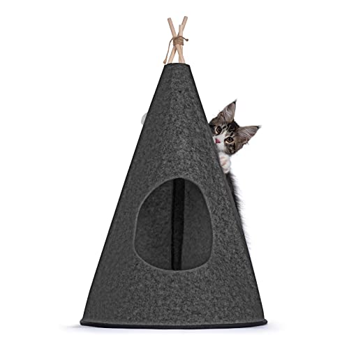 Fudajo Katzenzelt mit Liegematte Tipi aus Filz und Holz Haustierzelt für Katzen und kleine Hunde von Fudajo