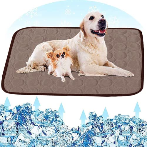 Fueegue Kühlmatte für Hunde Haustier Kühlmatte Hund Hundematte Bett Kühldecke Kühlkissen für Katzen Waschbar Haustiere, 70x100cm, Braun von Fueegue