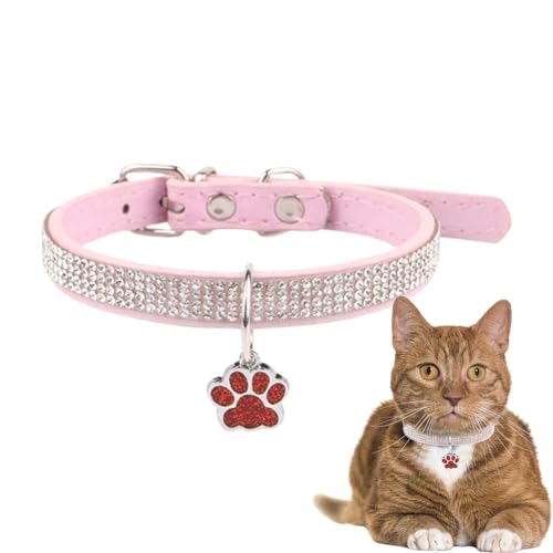 Fukamou Edelstein Katzenhalsband, Katzenhalsband Strass-Funkelnde Katzenhalsbänder,Kätzchenhalsband Mit Pfotenabdruckanhänger, Verstellbare Haustierhalsbänder, Haustierzubehör Für Kleine Hunde von Fukamou