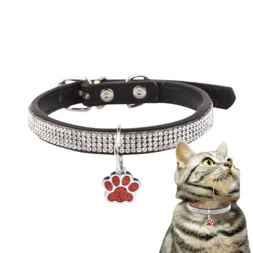 Fukamou Edelstein Katzenhalsband, Katzenhalsband Strass-Funkelnde Katzenhalsbänder,Kätzchenhalsband Mit Pfotenabdruckanhänger, Verstellbare Haustierhalsbänder, Haustierzubehör Für Kleine Hunde von Fukamou