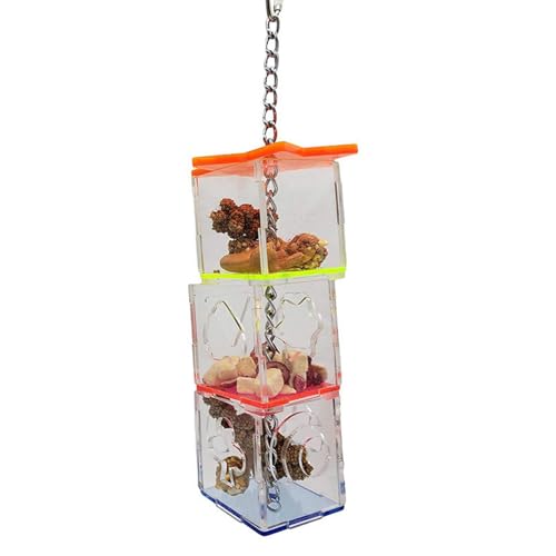 Fukamou Futterspielzeug Für Papageien,Futterspender Aus Transparentem Acryl Mit 3 Schichten - Innovative Bird Treats Boredom Buster Klare -Futterbox von Fukamou