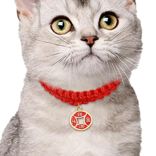 Fukamou Gewebtes Welpenhalsband,Gewebtes Haustierhalsband - Chinesisches Neujahrs-Welpenhalsband | Verstellbares- Katzen-Outfit, Rotes Katzenhalsband, Hundetuch-Zubehör Für Welpen Und Katzen Zum von Fukamou