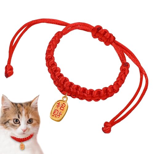 Fukamou Gewebtes Welpenhalsband,Gewebtes Haustierhalsband - Chinesisches Neujahrs-Welpenhalsband | Verstellbares- Katzen-Outfit, Rotes Katzenhalsband, Hundetuch-Zubehör Für Welpen Und Katzen Zum von Fukamou