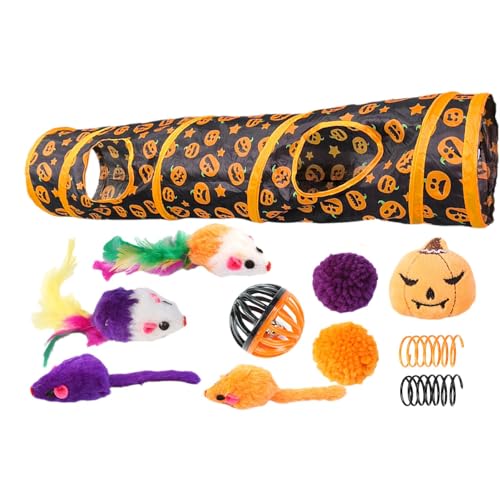 Fukamou Haustier-Katzentunnelröhre, Katzenspielzeug-Set Mit Tunnel,Peekaboo- Katzenhöhle Halloween-Themen-Katzenröhren - Aktivitätscenter Mit Kürbismuster Für Kleintiere, Kätzchen Und Katzen von Fukamou