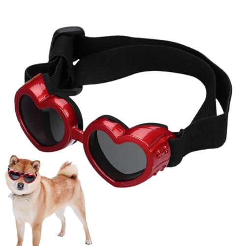 Fukamou Herz-Hunde-Sonnenbrille,Hunde-Herz-Sonnenbrille - Antibeschlag-Sonnenbrille Für Haustiere - UV-Schutz-Hundesonnenbrille Mit -Verstellbarem Riemen, Haustierbrille Für Hunde, Welpen-Sonnenbrille von Fukamou