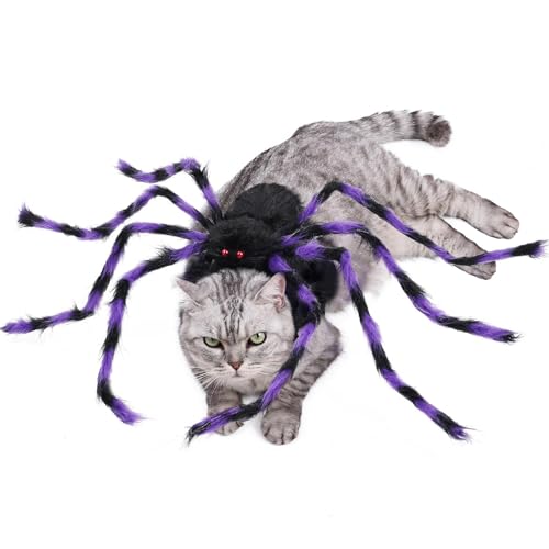 Fukamou Hunde-Halloween-Kostüme Spinne, Spinnen-Outfit für Hund,Pelzige Riesen-Simulationsspinnen-Haustier-Outfits | Verstellbares Halloween-Haustierkostüm für Hunde und Katzen, Verkleidungszubehör von Fukamou