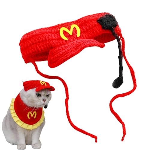 Fukamou Hundemütze, süße Hundemütze, Gestrickte Beanie-Kopfbedeckung für Katzen und Hunde, Kellner-Haustier-Hut-Stirnband, Web-Welpen-Katzen-Kostüm für Party-Fotografie von Fukamou