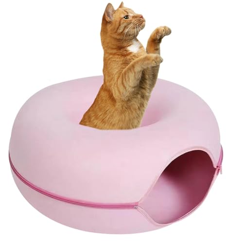 Fukamou Katzen-Donut-Bett, Katzenbett-Tunnel | Kratzfestes Katzenhöhlenbett, Abnehmbare -Donut-Tunnel,Katzen-Donut-Tunnelbett, Katzentunnel, Spielzeug, Katzenhöhlen Mit Reißverschluss Für Die von Fukamou