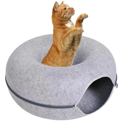 Fukamou Katzen-Donut-Bett, Katzenbett-Tunnel | Kratzfestes Katzenhöhlenbett, Abnehmbare -Donut-Tunnel,Katzen-Donut-Tunnelbett, Katzentunnel, Spielzeug, Katzenhöhlen Mit Reißverschluss Für Die von Fukamou